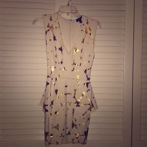 Bebe- White and Gold Peplum Dress